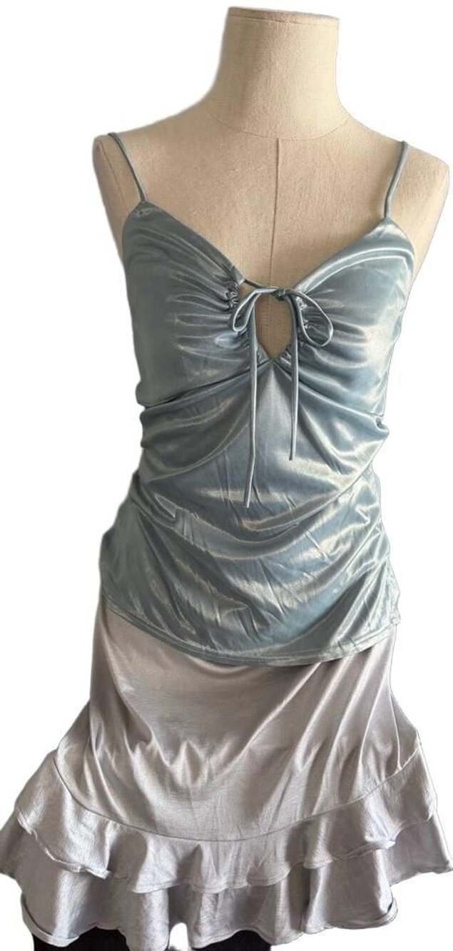 Two-Piece Shimmer Metallic Cami Top and Ruffled Skirt Set